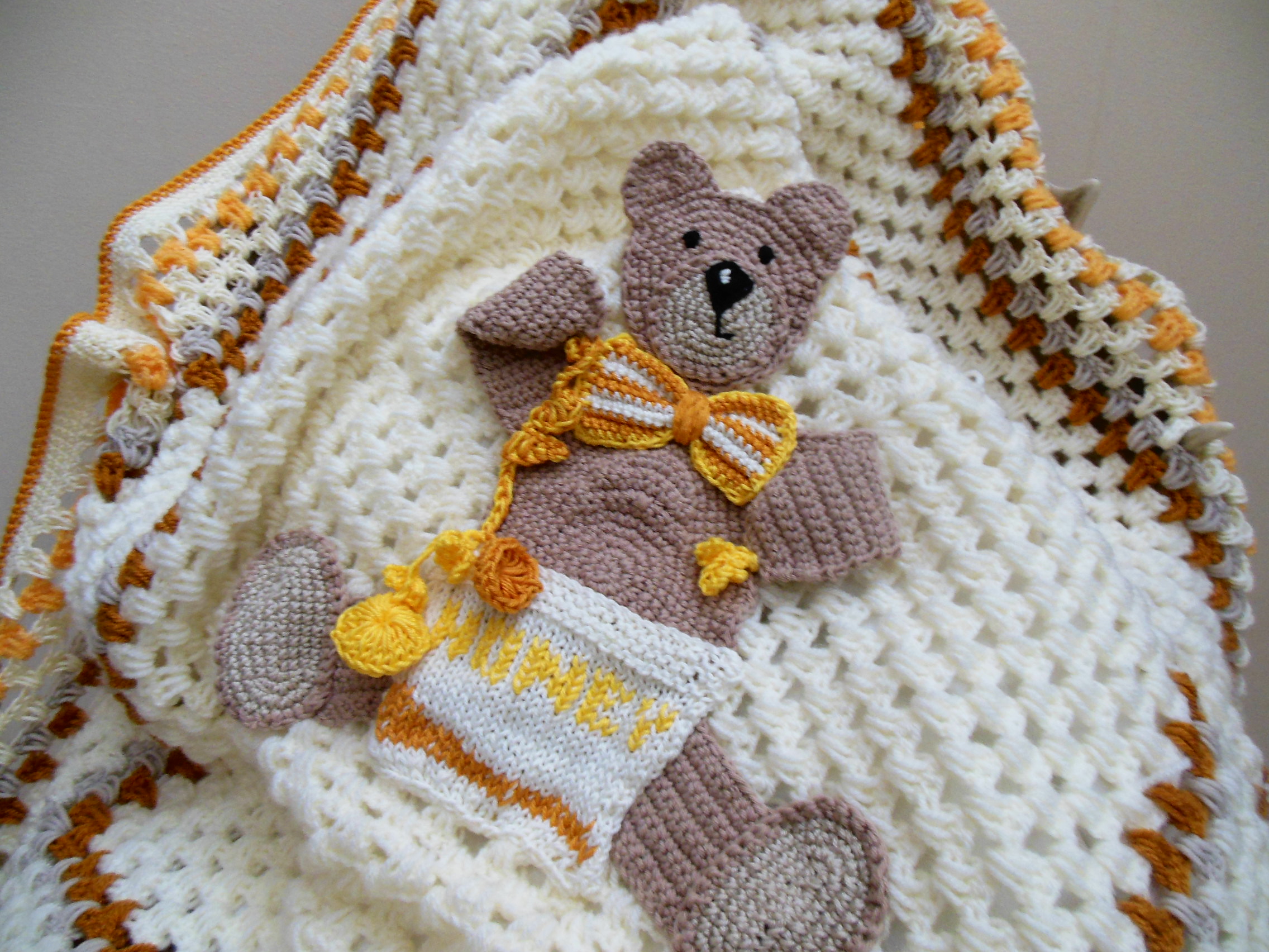 Crochet Teddy Bear Blanket, Personalised Baby Blanket, Bear Lovers Gift