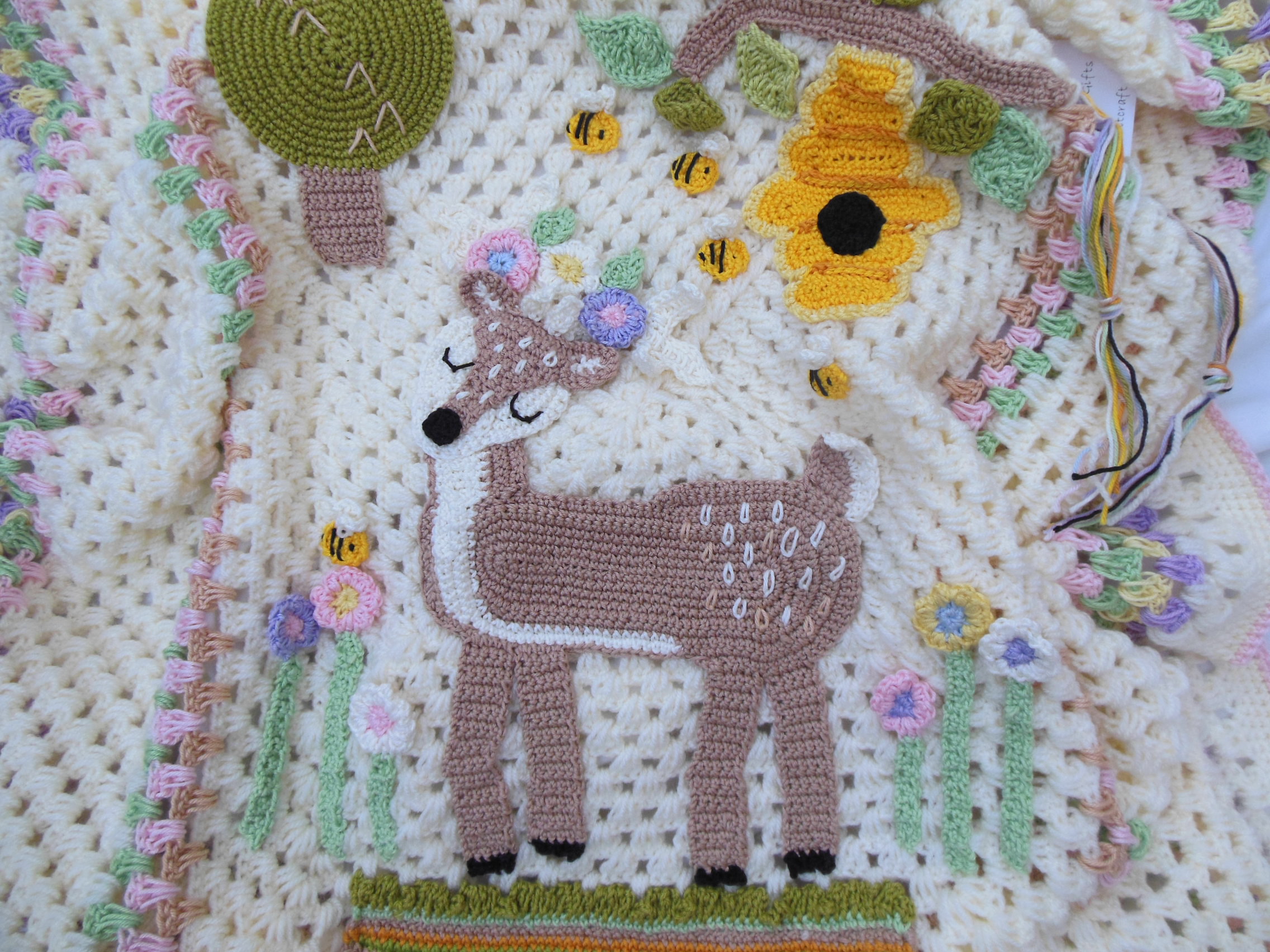 Lovey beige baby comforter pram Woodland Deer blanket decorative crochet 3 in 1 Crochet folding blanket Bambi Easter hunting blanket crib